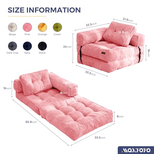 MAXYOYO Folding Sofa Bed L-Shaped Convertible Sleeper Couch with Pillow, Dark Grey X9070