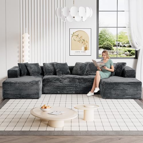 131" Modular Sectional Sofa Cloud Couch, Corduroy Memory Foam Black O10952