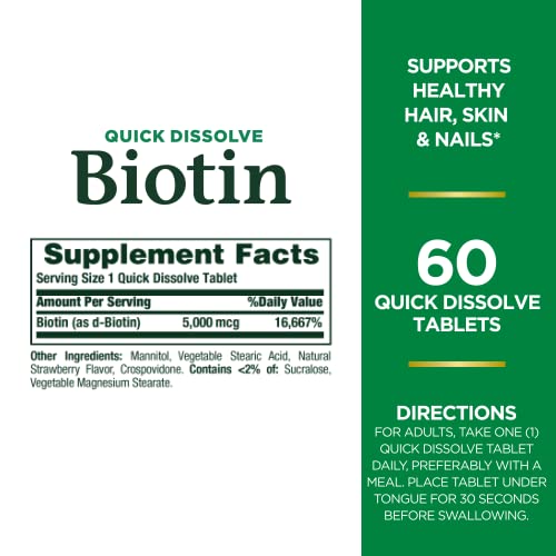Nature's Bounty Biotin 5000 mcg, 60 Quick Dissolve Tablets V7812