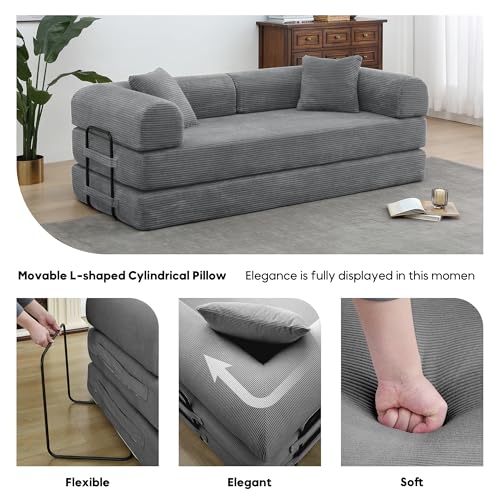 Corduroy Convertible Sleeper Sofa Bed with Pillow, Beige S401207