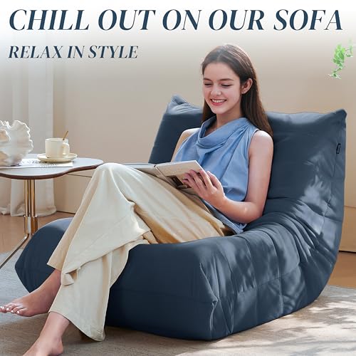 Bean Bag Chair for Adults Suede Microfiber Fireside Floor Chair 3-Seater Beige F151744