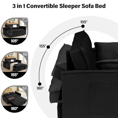 WIIS' IDEA Convertible Sofa Bed 3-in-1 Velvet Sleeper with Adjustable Backrest, Gray L188547