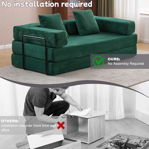 Convertible Floor Sofa Bed with Pillow Back and Armrest, Chenille, Dark Gray N4509