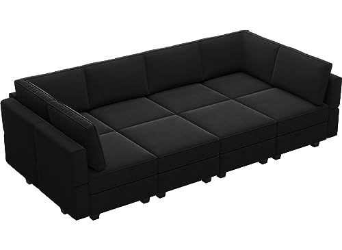Belffin Modular Velvet Sectional Sofa with Chaise Lounge and Storage, Grey T418154