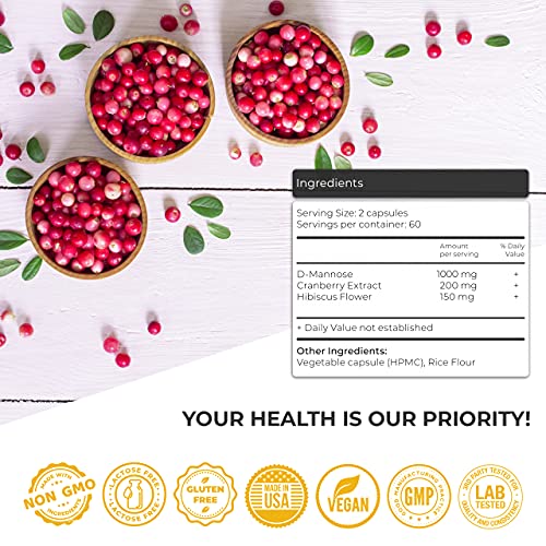 D-Mannose 1000mg Capsules with Cranberry & Hibiscus Extract N49941