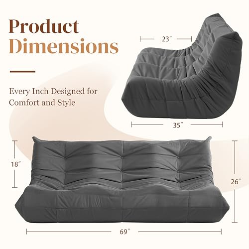 Bean Bag Chair for Adults Suede Microfiber Fireside Floor Chair 3-Seater Beige F151744