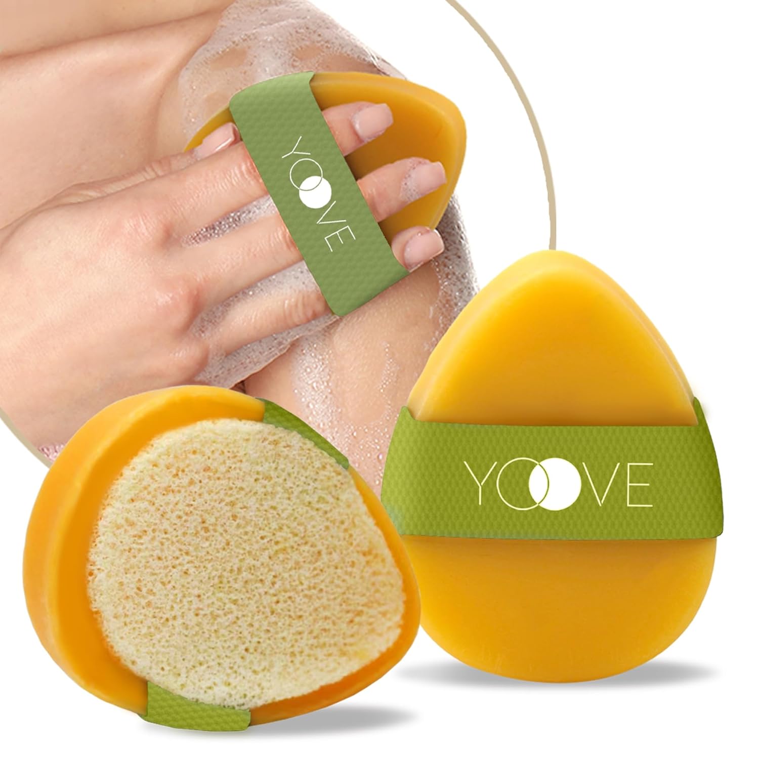 Yoove Turmeric And Kojic Acid Soap with Exfoliating Scrubber, Elastic Grip, Teardrop Shape - Gentle Cleanser Soap Bar from Natural Ingredients, Clear Dark Spots And Acne for Radiant Even Skin, 3-Pack
