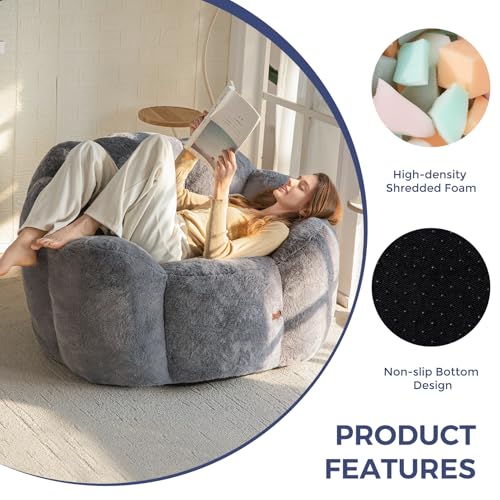 MAXYOYO Floral Shaped Bean Bag Sofa for Adults, Faux Fur, Beige M8911