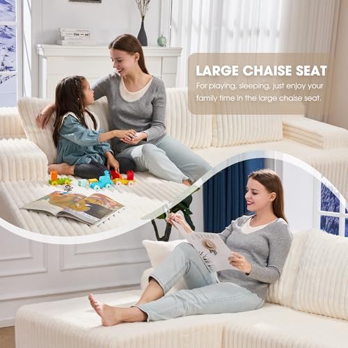 Modular Sectional Sofa L-Shape Couch with Oversized Chaise, Grey Stripe I49459