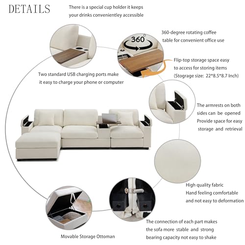 Oversized Modular Sectional Sofa with Movable Ottoman E909