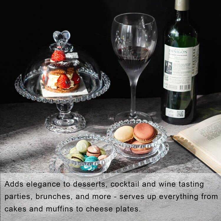 7" Crystal Cake Plate with Dome, Glass Serving Platter with Lid R996