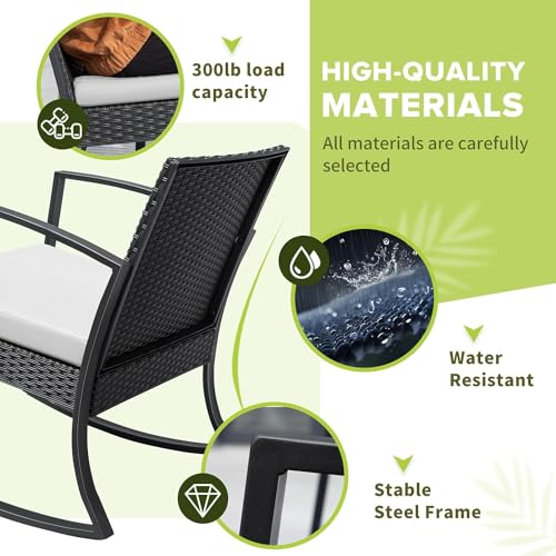 Homall 3 Piece Resin Outdoor Bistro Set with Cushions and Table, Black T139662