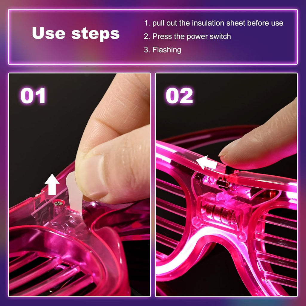 25 Packs LED Glasses Party Favor Bulk, 5 Neon Colors Glow in The Dark for Kids & Adults K780