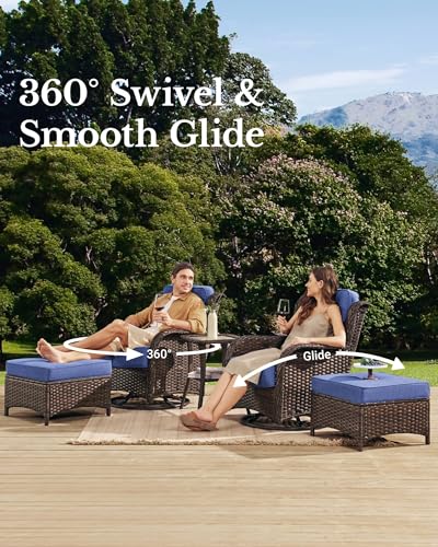 Luxury Patio Furniture Set 7PCS Wicker Conversation Set with Blue Cushions J5390