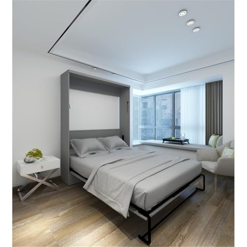 Queen Size Gray Murphy Wall Bed Solid Wood, No Box Spring Needed E498951