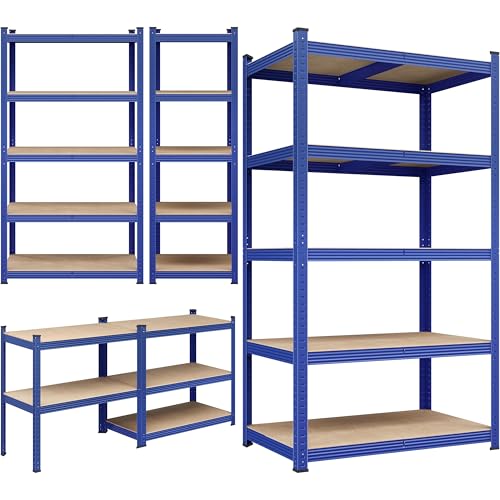 Yaheetech 5-Tier Heavy Duty Garage Shelving Unit, Adjustable Metal Storage Rack, Blue J339478