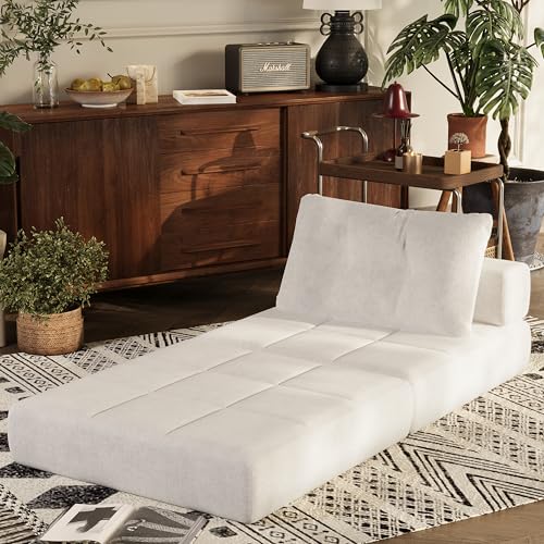 Homall Folding Sofa Bed with Headrest & Lumbar Pillow, Chenille Fabric, White M9437
