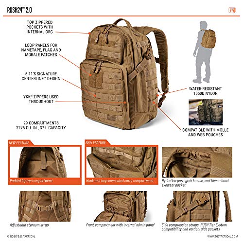 5.11 Tactical Rush 72 2.0 Backpack, 55L Molle Pack, Multicam A7692