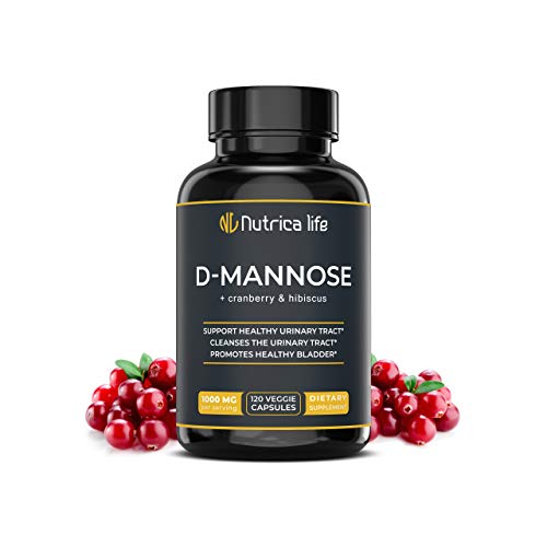 Urinary Tract Infection Treatments D Mannose 1000mg Capsules - D-Mannose & Cranberry Pills with Hibiscus Extract - Strength Urinary Tract Health