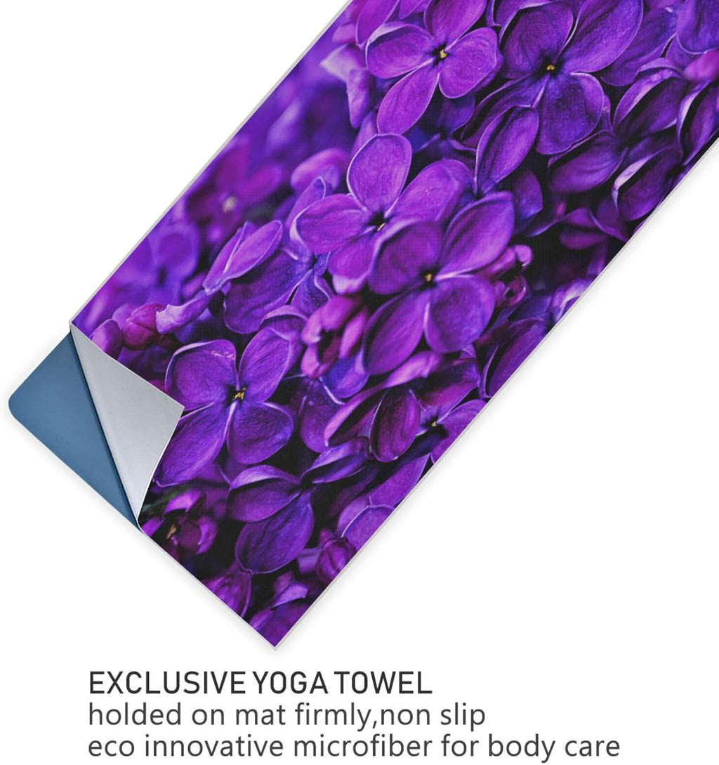 Lilac Purple Floral Yoga Mat Towel Non Slip Sweat Absorbent with Storage Bag X98142