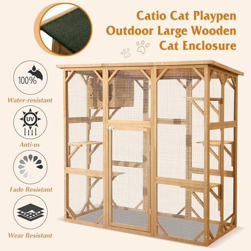 Grepatio Cat Enclosure Large Outdoor Wooden Catio with Weatherproof Grey Y454