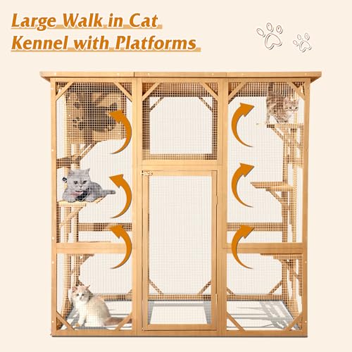 Grepatio Cat Enclosure Large Outdoor Wooden Catio with Weatherproof Grey Y454