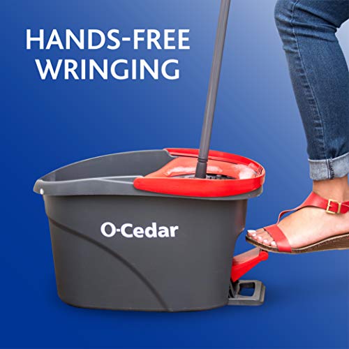 O-Cedar EasyWring Microfiber Spin Mop with Bucket, Red & Gray L4407