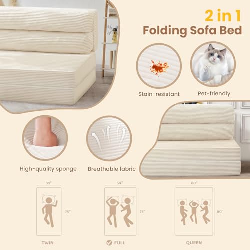 Folding Sofa Bed Convertible Sleeper Chair with Pillow, Grey D49904