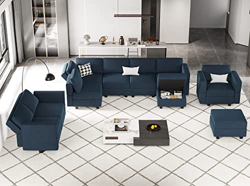 Belffin Modular Velvet Sectional Sofa with Chaise Lounge and Storage, Grey T418154