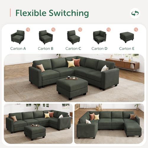 HONBAY Corduroy Modular Sectional Couch with Storage, Dark Gray A586576