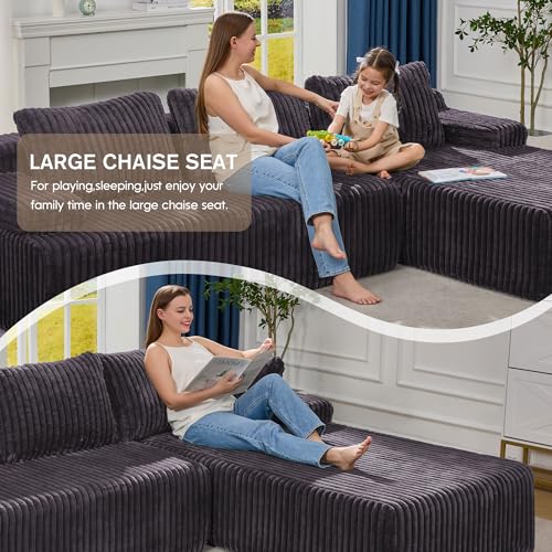 Modular Sectional Sofa L-Shape Couch with Oversized Chaise, Grey Stripe I49459
