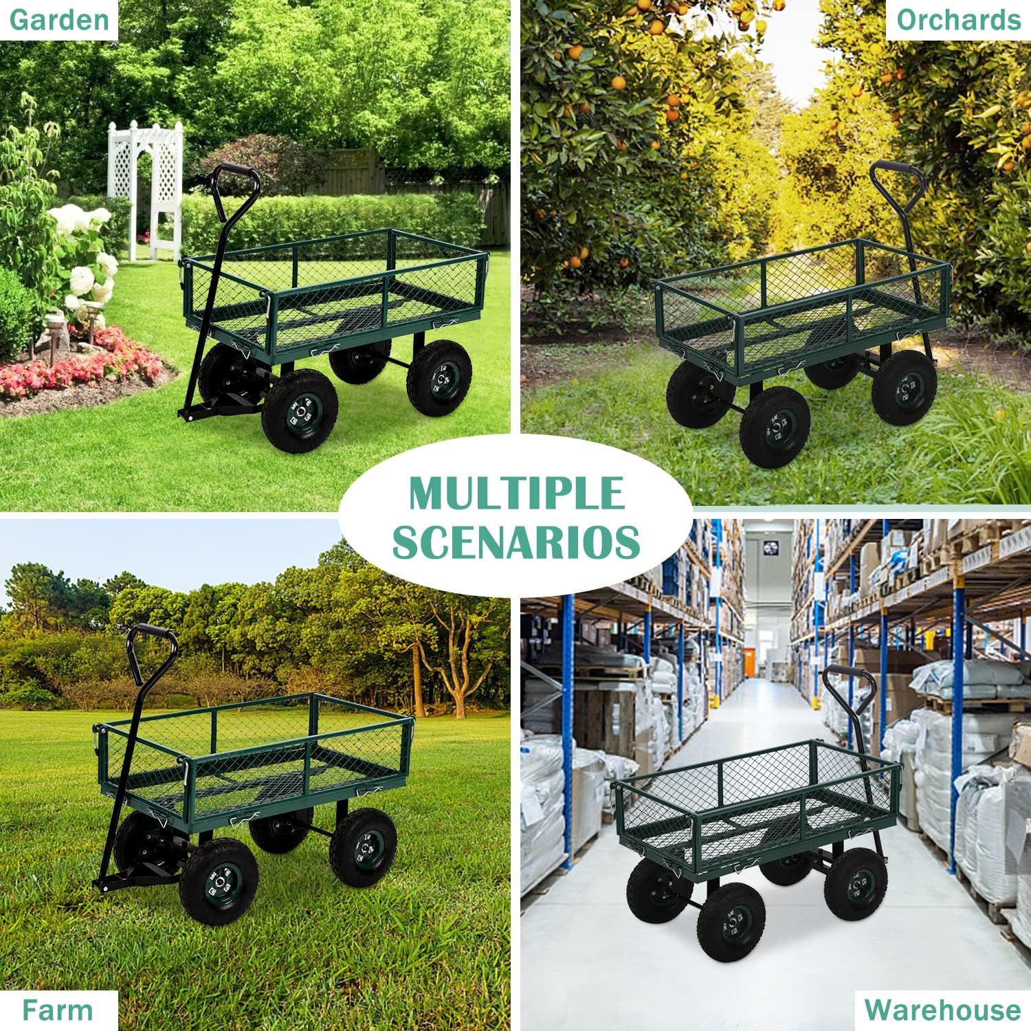 Heavy Duty Utility Wagon Garden Cart, 400lb Capacity, Folding Steel Mesh Cart Q4456