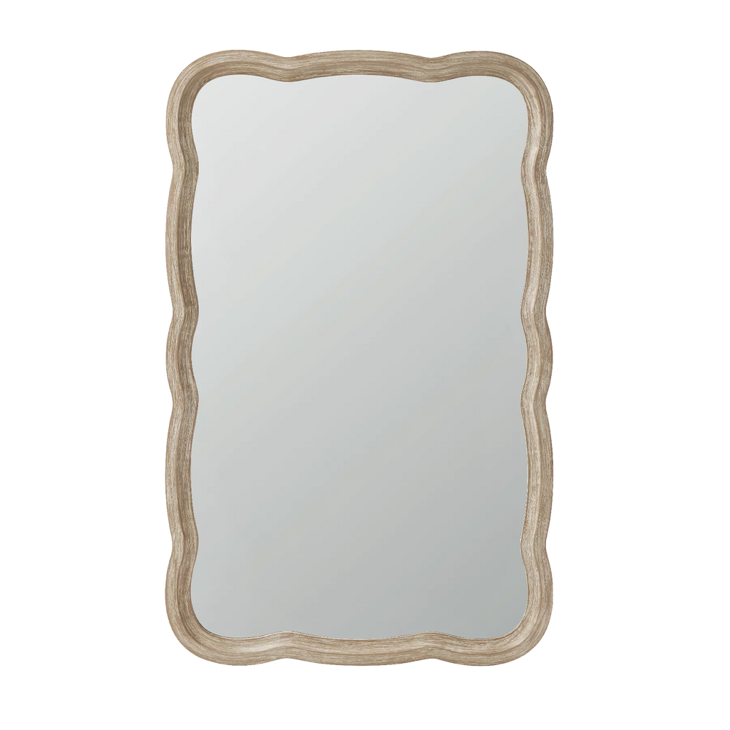 COZAYH Curved Wood Frame Accent Mirror, Farmhouse French Country Wall Mirror, 23.5"L x 38"W F7466