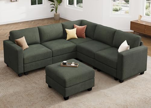 HONBAY Corduroy Modular Sectional Couch with Storage, Dark Gray A586576