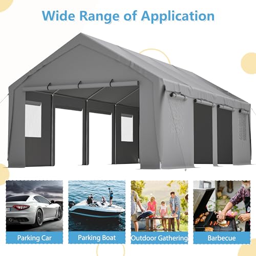 Carport 20x12ft 2-in-1 Portable Garage Heavy-Duty Waterproof with Ventilated Windows D99656