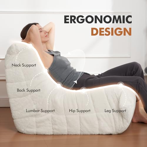 Bean Bag Chair Big Sofa for Adults with Memory Foam, Black Plush A2357