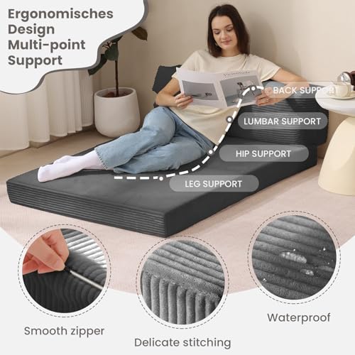 Folding Sofa Bed Convertible Sleeper Chair with Pillow, Grey D49904