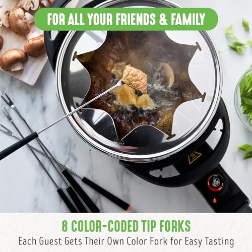 GreenLife 14 Cup Electric Fondue Maker Pot Set with 8 Forks, Ceramic Nonstick, Adjustable Temperature, Red M8272