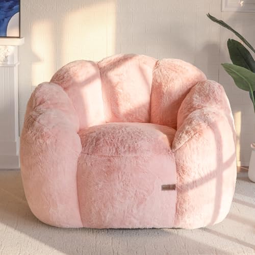 MAXYOYO Floral Shaped Bean Bag Sofa for Adults, Faux Fur, Beige M8911