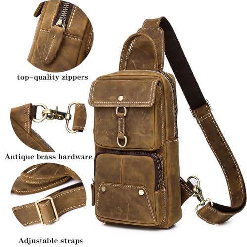 KPYWZER Genuine Leather Sling Backpack Crossbody Shoulder Bag for Men Women S314097