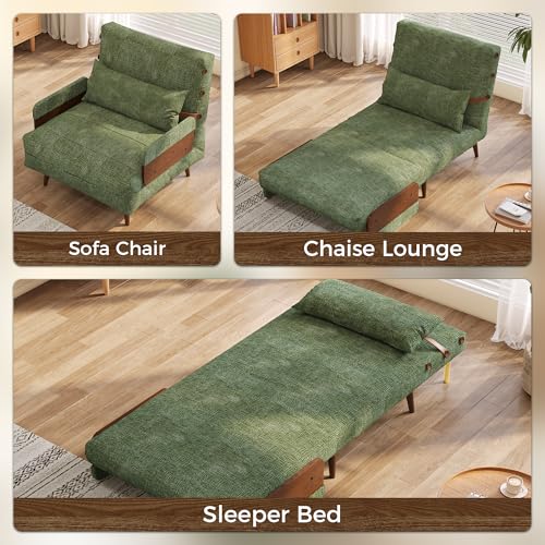 Convertible Chair Bed Sleeper for Adults with Wooden Arms, Linen G638