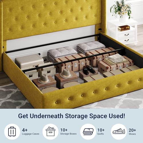 Allewie Full Size Lift Up Storage Bed with Wingback Headboard, Light Beige C85153