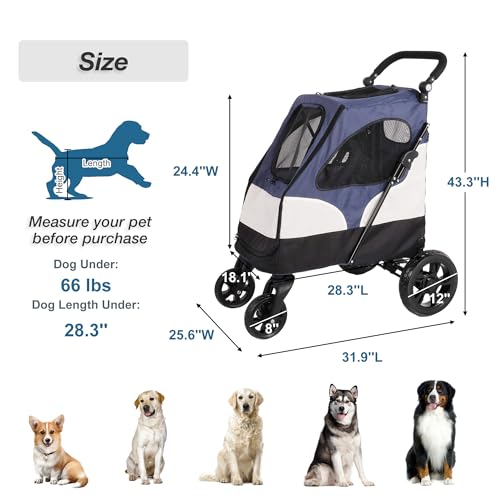 Folding Pet Stroller for Medium Large Dogs with Storage Bag G25204