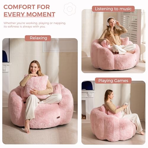 MAXYOYO Floral Shaped Bean Bag Sofa for Adults, Faux Fur, Beige M8911