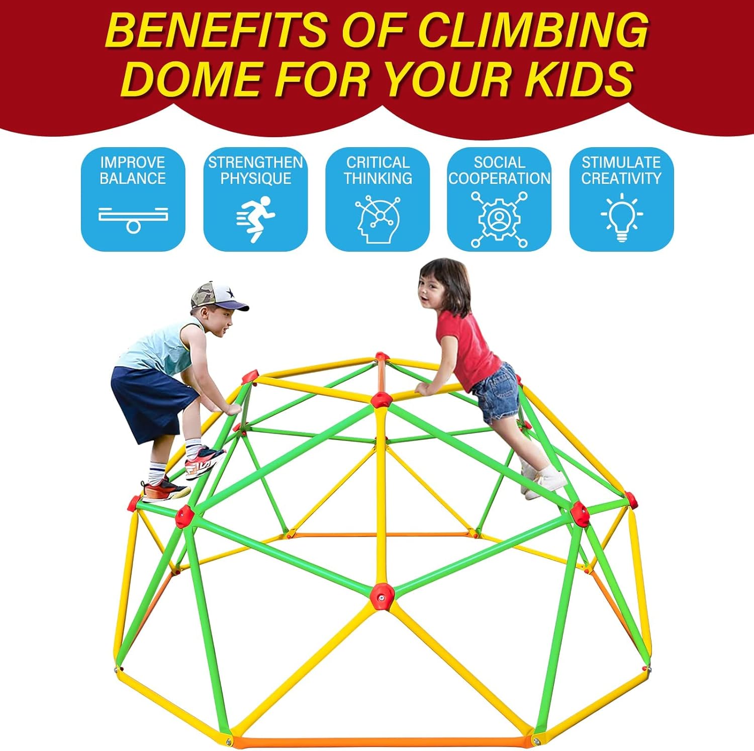 6FT Geometric Dome Climber for Kids Outdoor Jungle Gym Monkey Bars P835080
