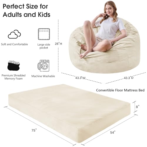 Giant Bean Bag Chair for Adults Convertible Bed with Microfiber Cover Charcoal G62613