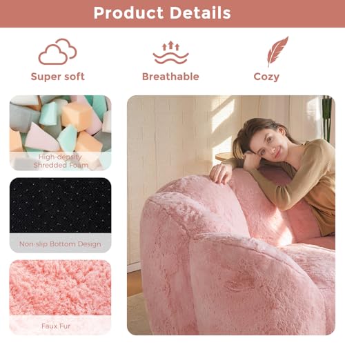 MAXYOYO Floral Shaped Bean Bag Sofa for Adults, Faux Fur, Beige M8911
