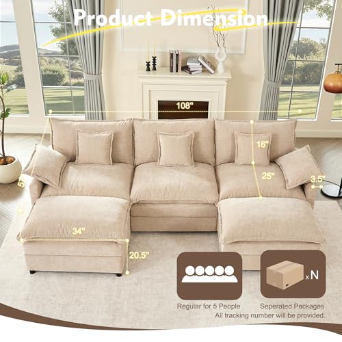 U Shaped Modular Sectional Sofa with Ottoman, Chenille, Black P2121