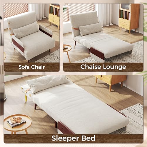 Convertible Chair Bed Sleeper for Adults with Wooden Arms, Linen G638