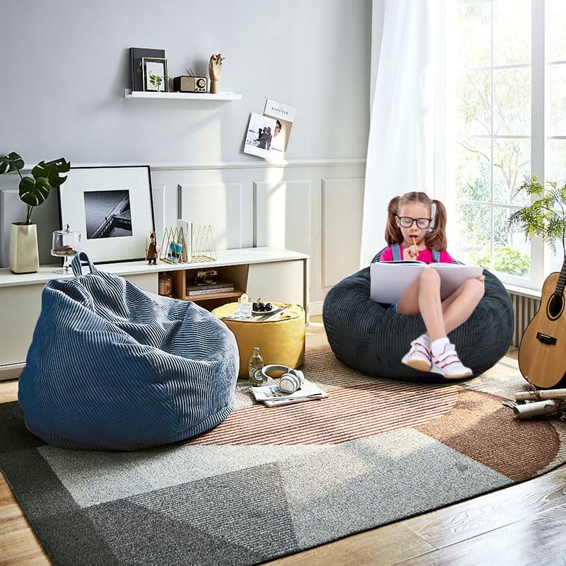 Faux Fur Bean Bag Chair for Adults with Filling, Blue J1419